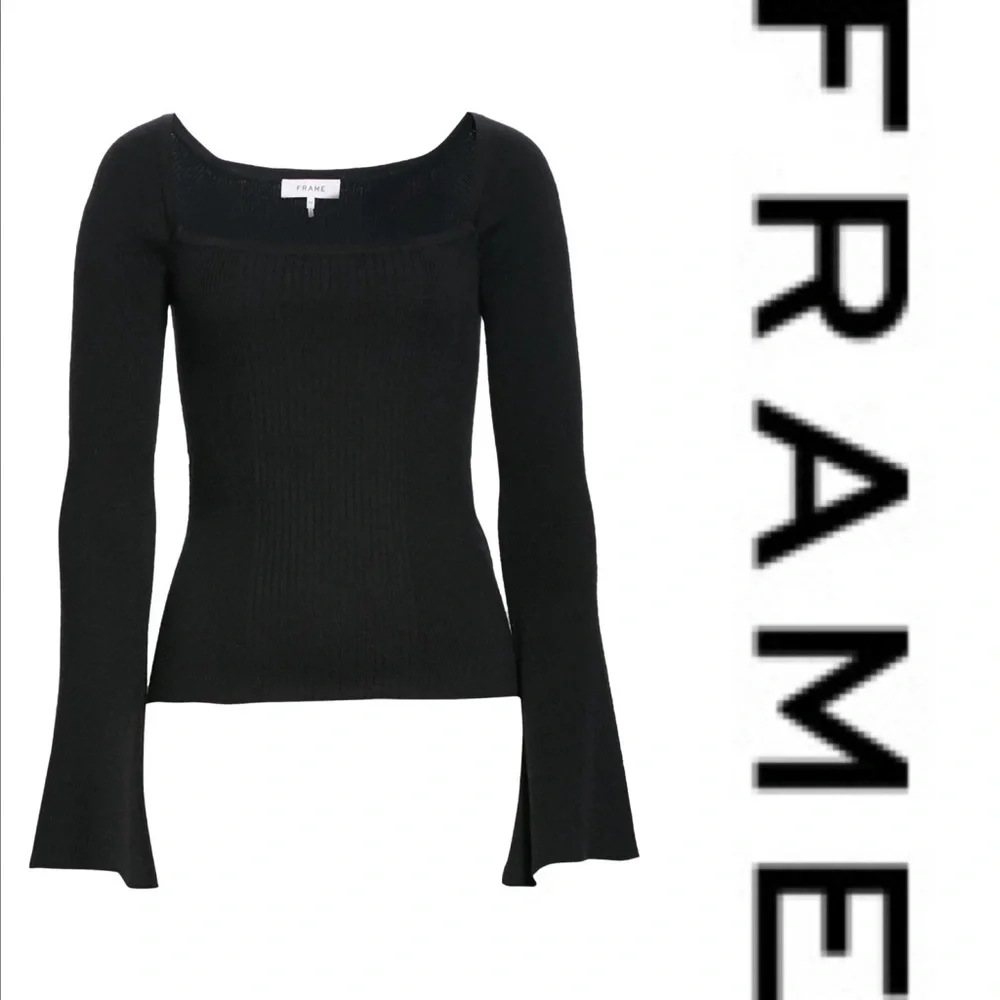 NWT  Frame Luxe Bell-Sleeve Sweater Black, size Medium - Picture 6 of 7